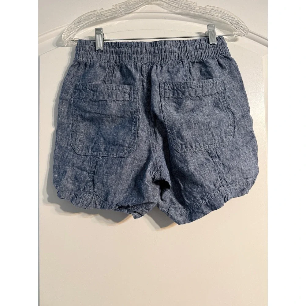 LL Bean Linen Shorts 2 Blue Elastic Waist Drawstring Casual Chic Vacation Travel